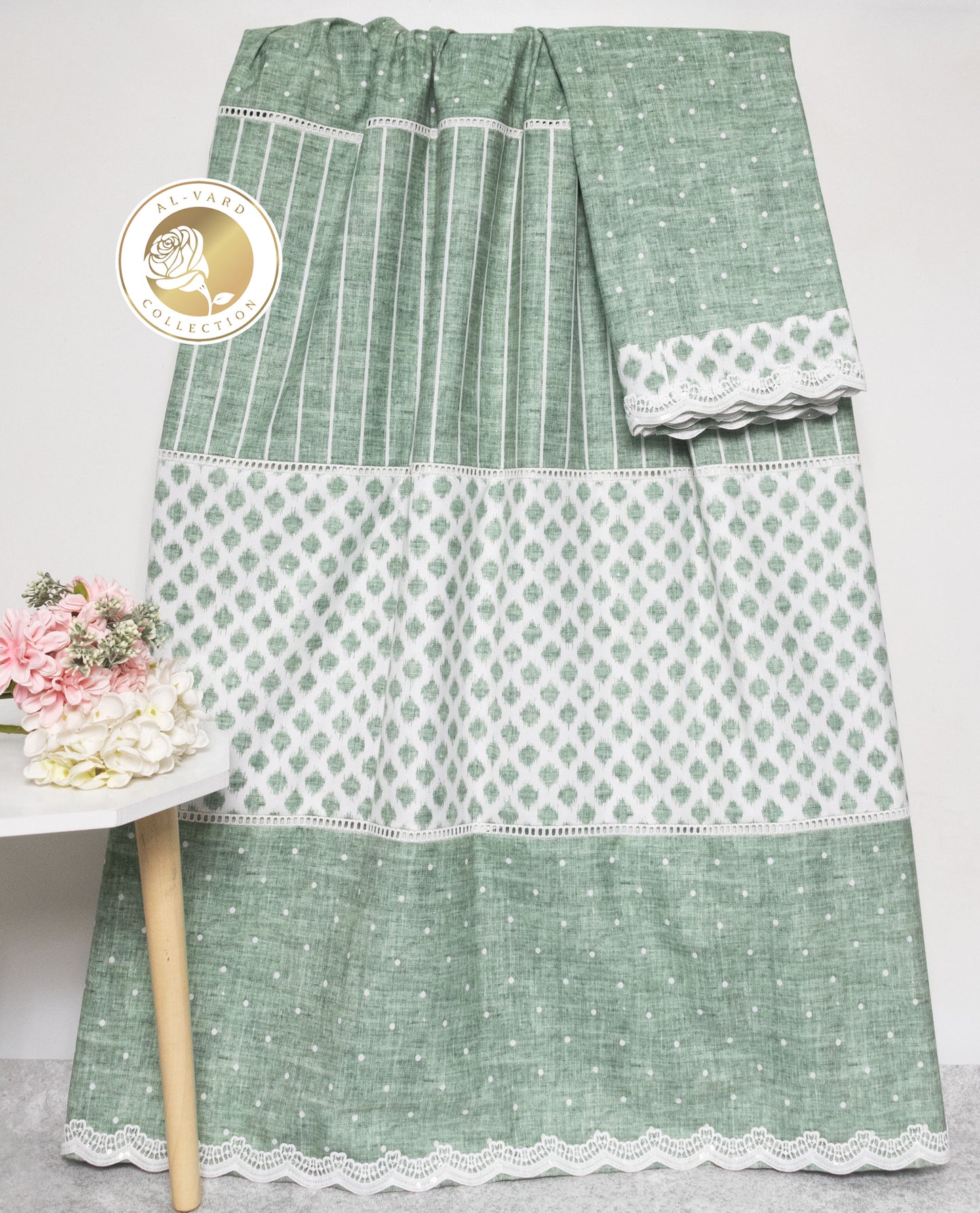 Sage Green Rida With Smart & Beautiful Pattern & Panel