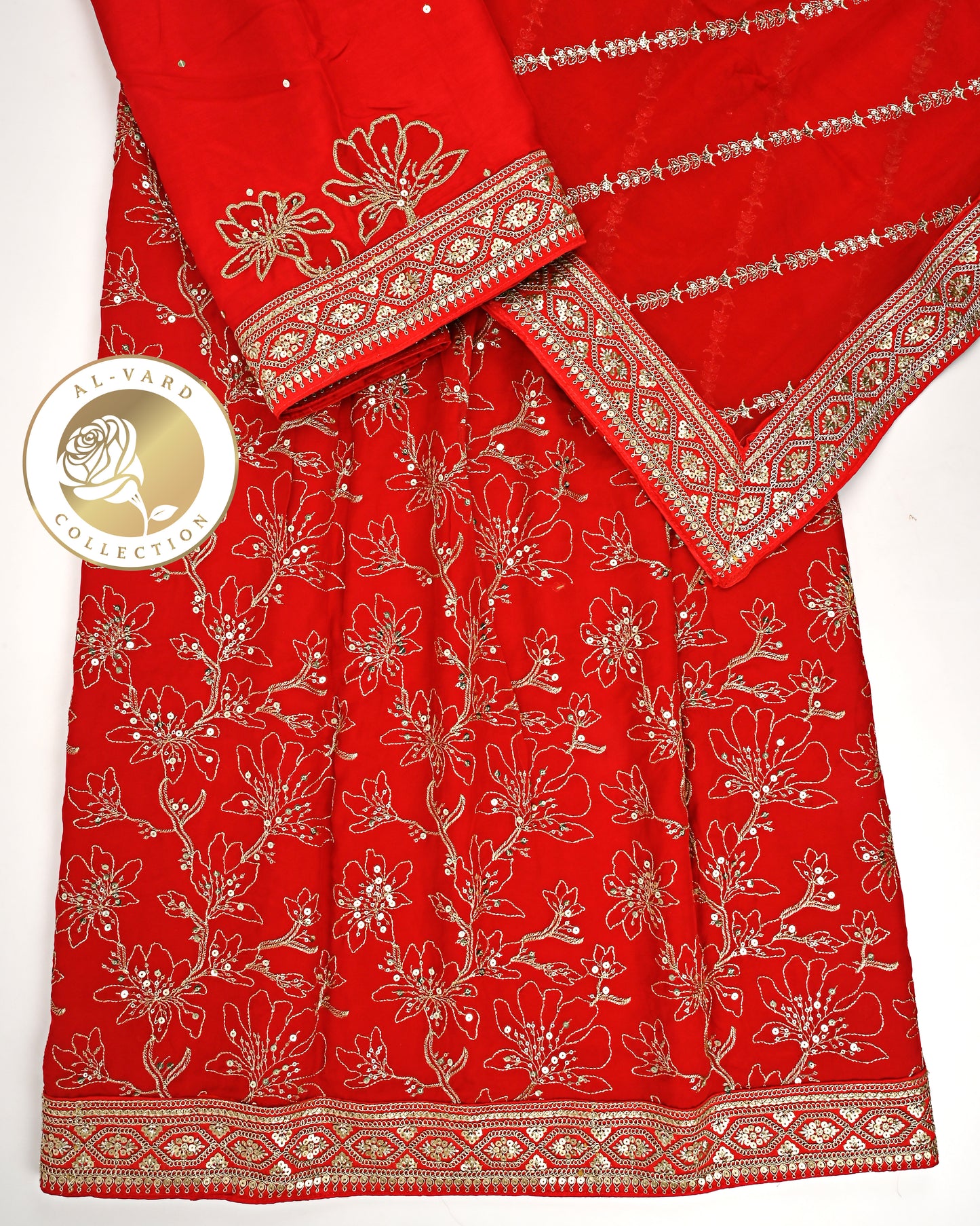 Blood Red RCJ With Full Embroidery Work & Golden Lacing