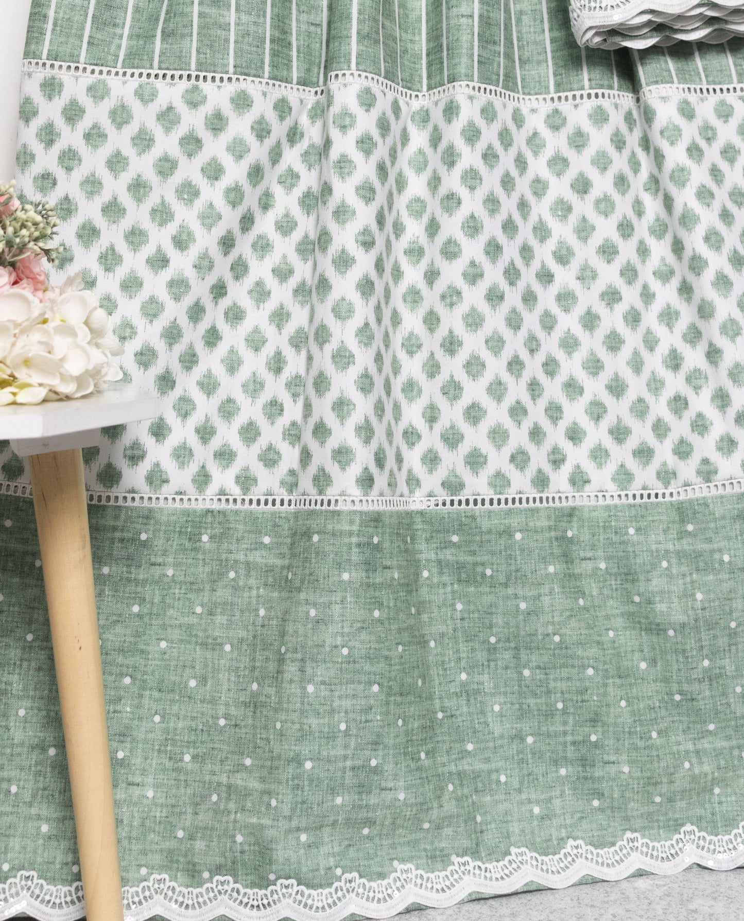 Sage Green Rida With Smart & Beautiful Pattern & Panel