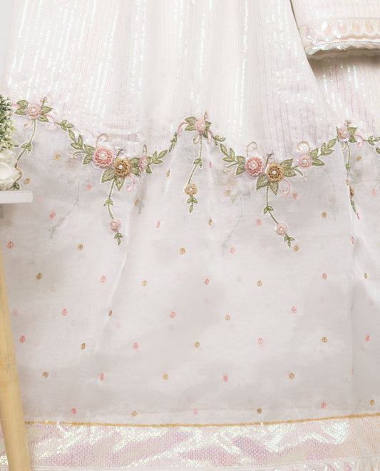White Rida With Smart Orgainza Net Panel Sequence Lace & All Over Floral Aari Border