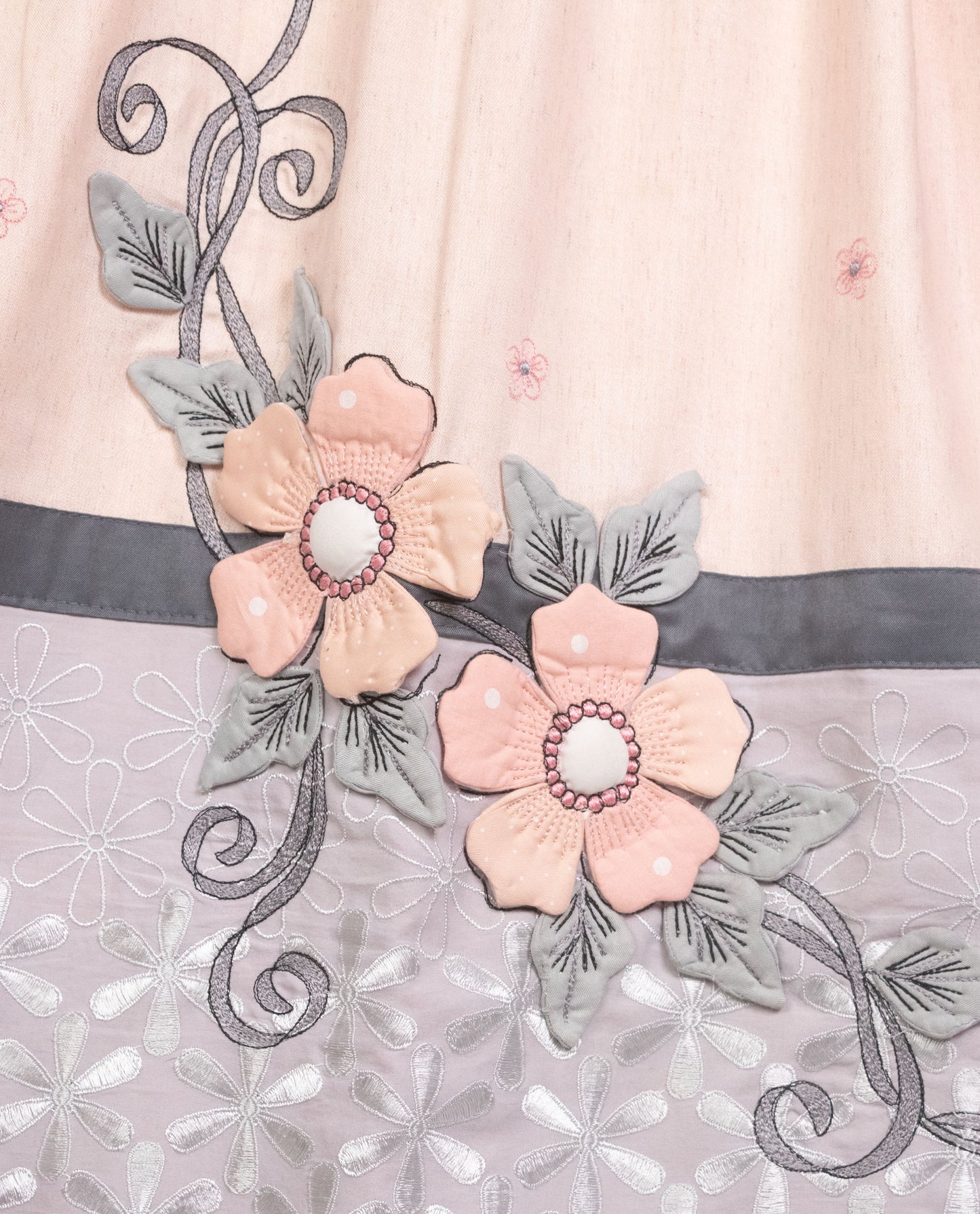 Salmon Rida With Smart Panel Floral Lace & 3D Floral Work