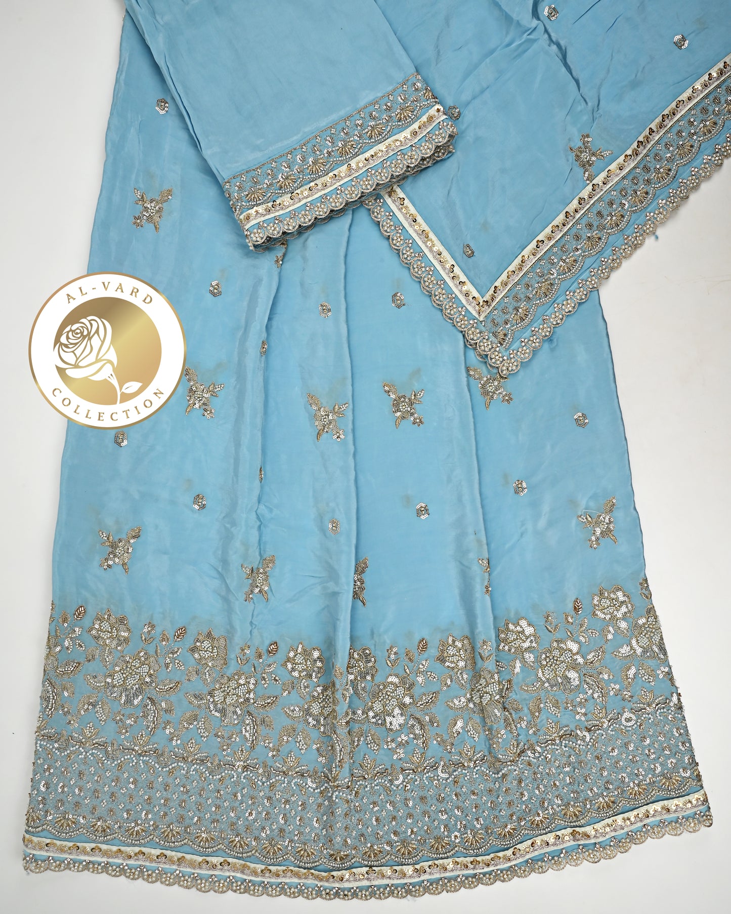 Sky Blue RCJ With All Over Booties & Heavy Look Floral Golden Work