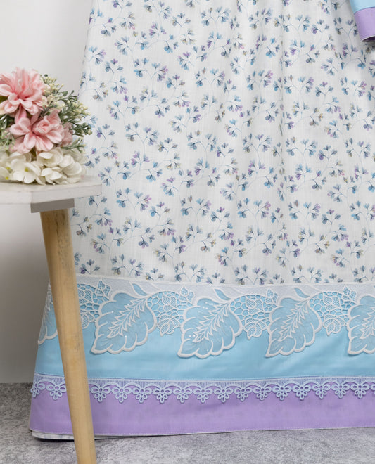 White Base Floral Printed Rida With Smart Floral Lace & Smart Panel
