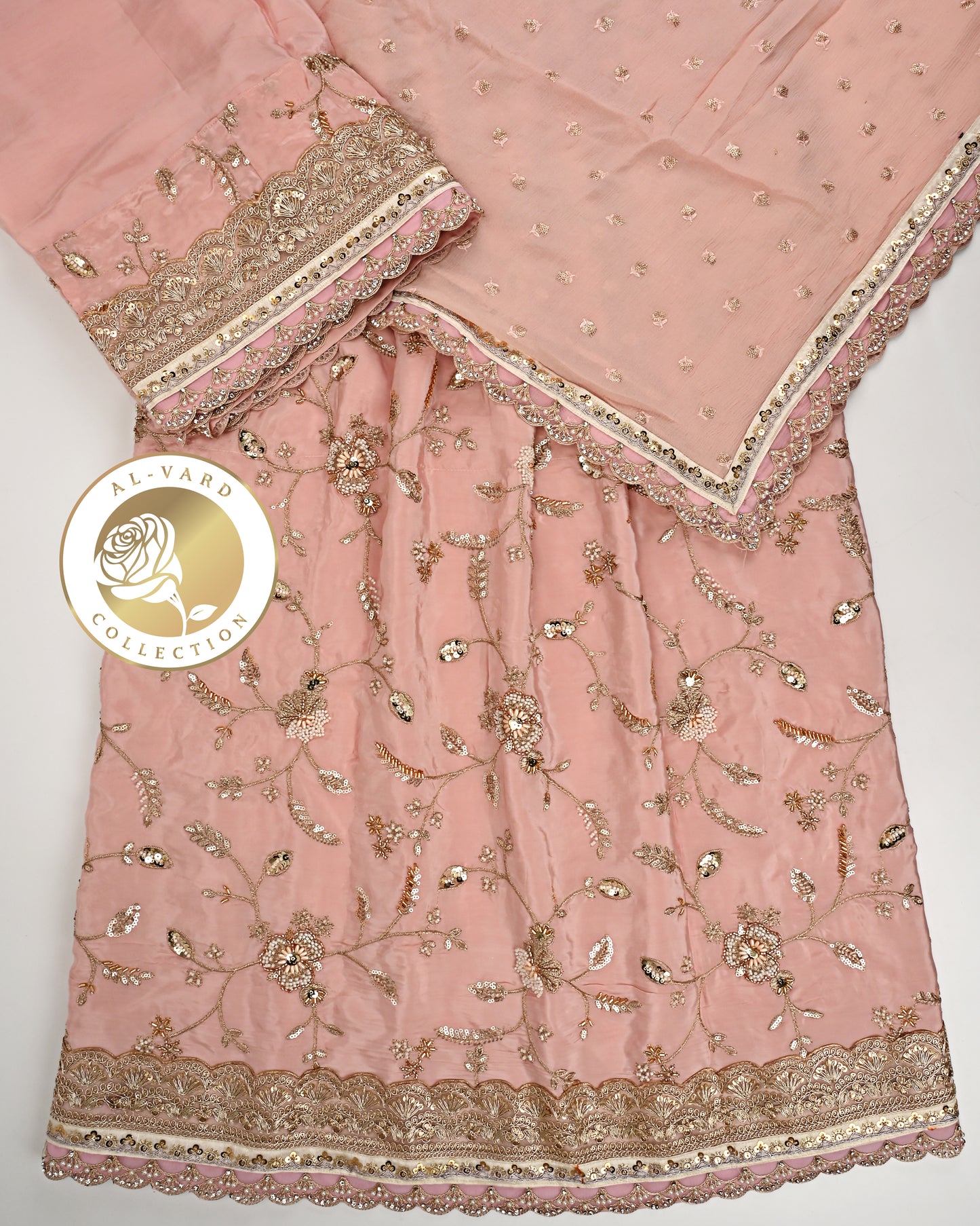 Peach RCJ With Golden Full Work Gold Lace & Same Dupatta With Lacing