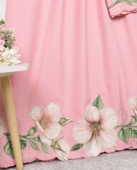 Rose Pink Rida With Smart Floral Applique & Embroidery Work-