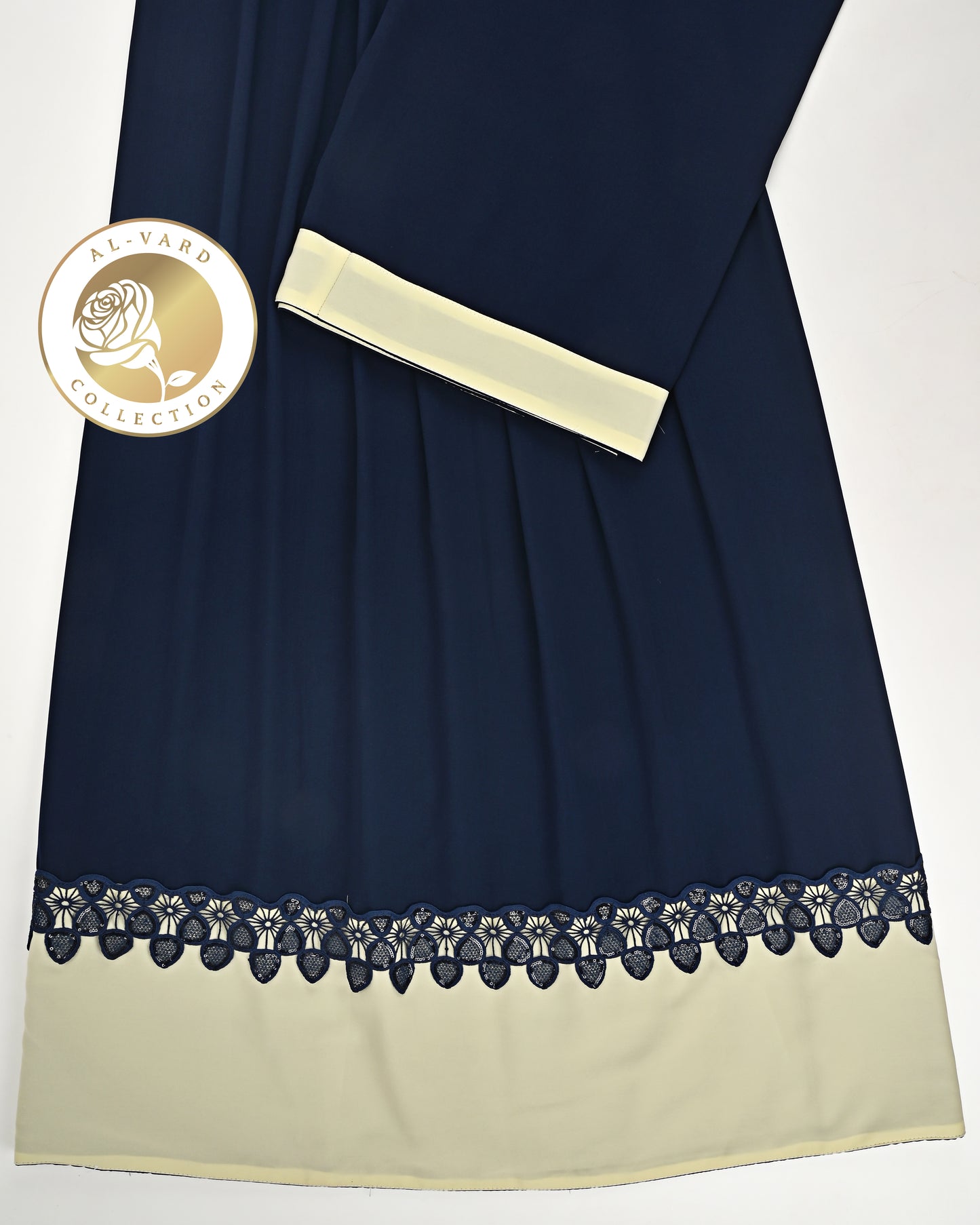 Navy Blue Abaya Rida With Cream Abaya Panel