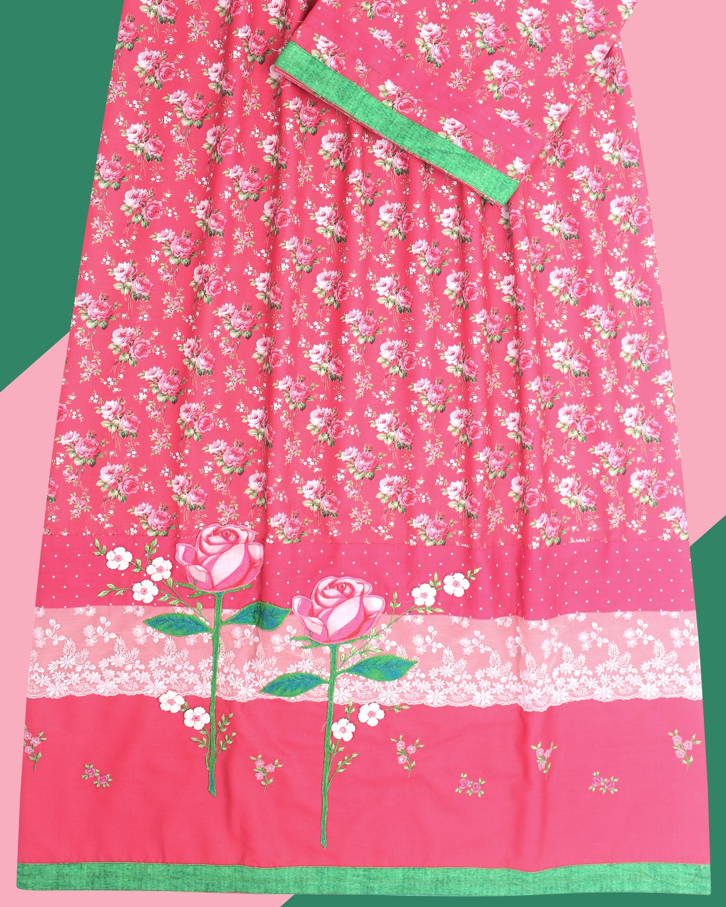 Dark Pink Printed Rida With Smart Lace & Embroidery Work