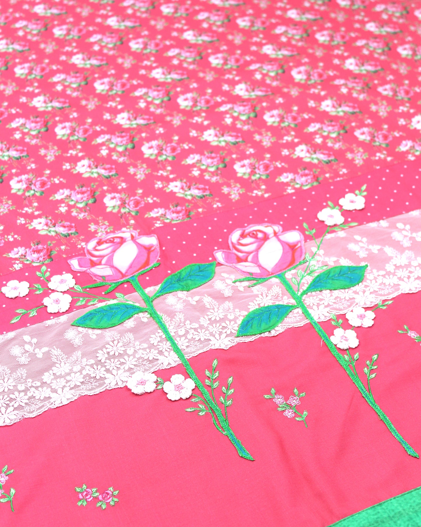 Dark Pink Printed Rida With Smart Lace & Embroidery Work