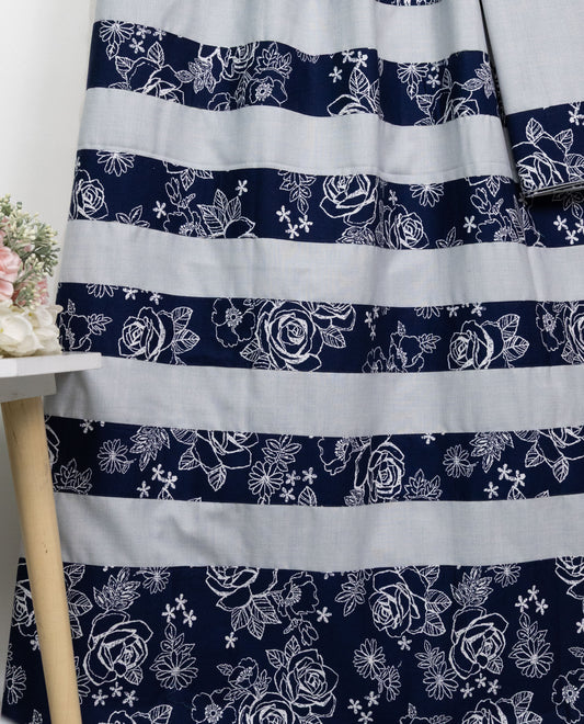 Light Grey Rida With Smart Navy Blue White Floral Print High Panel