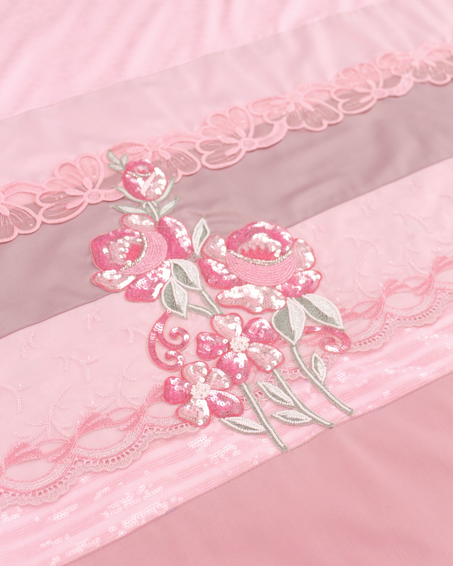Baby Pink Rida With Fancy Lace, Panel & Aari Work