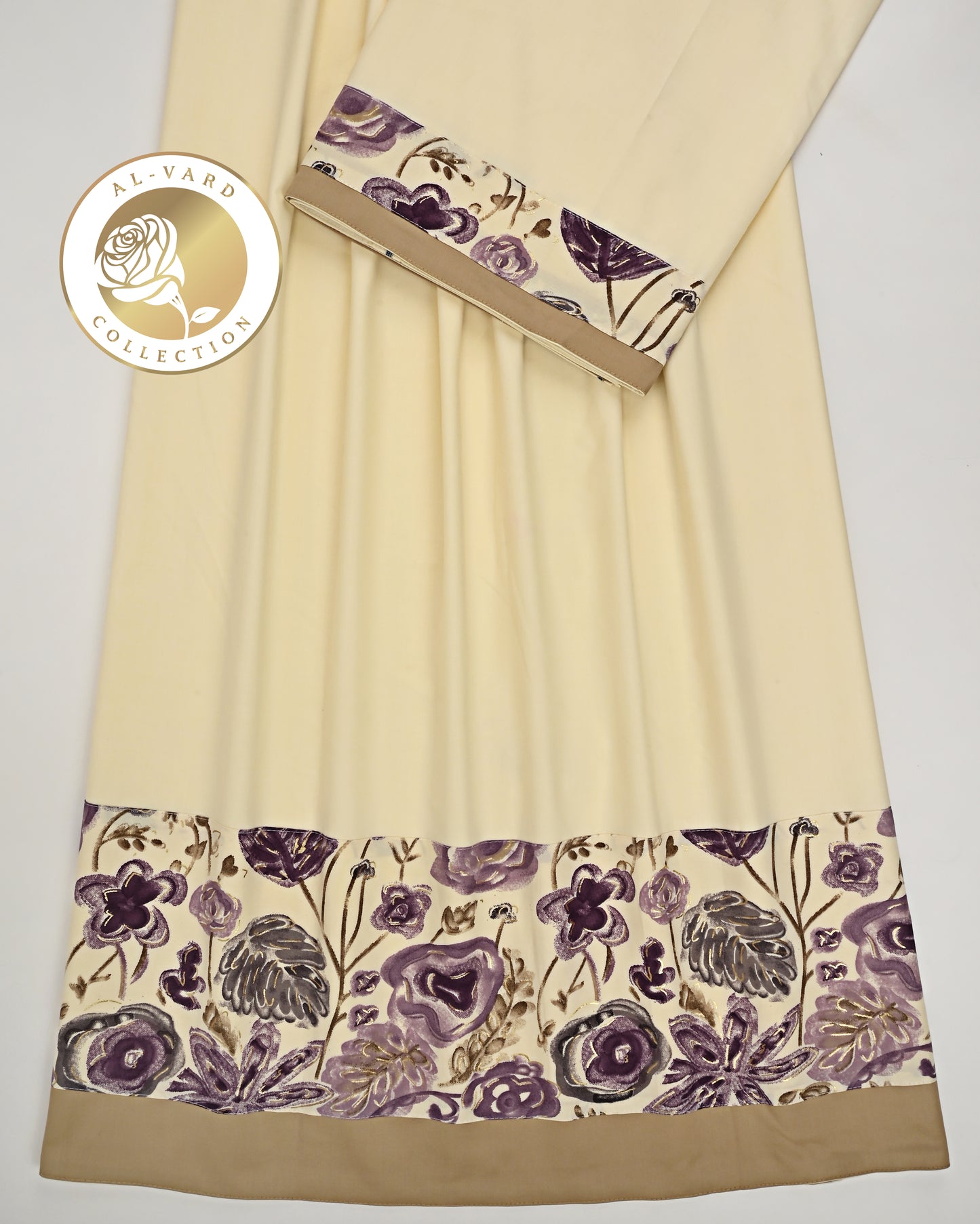 Yellowish Beige Rida With Smart Dark Floral Print Panel