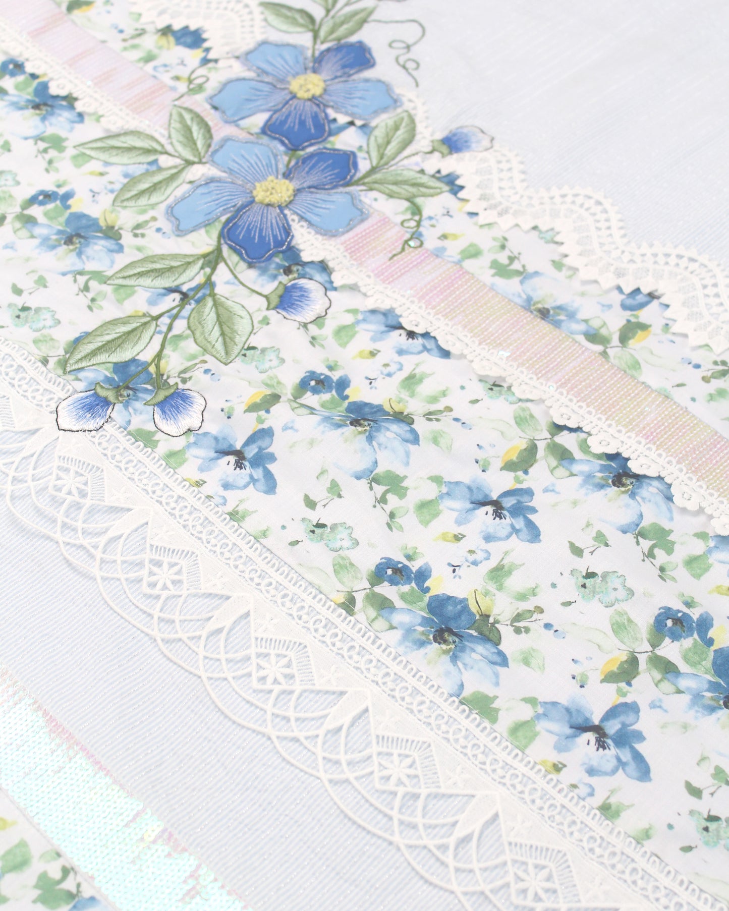 Light Blue Popcorn Rida With Smart Sequence Lace & Work