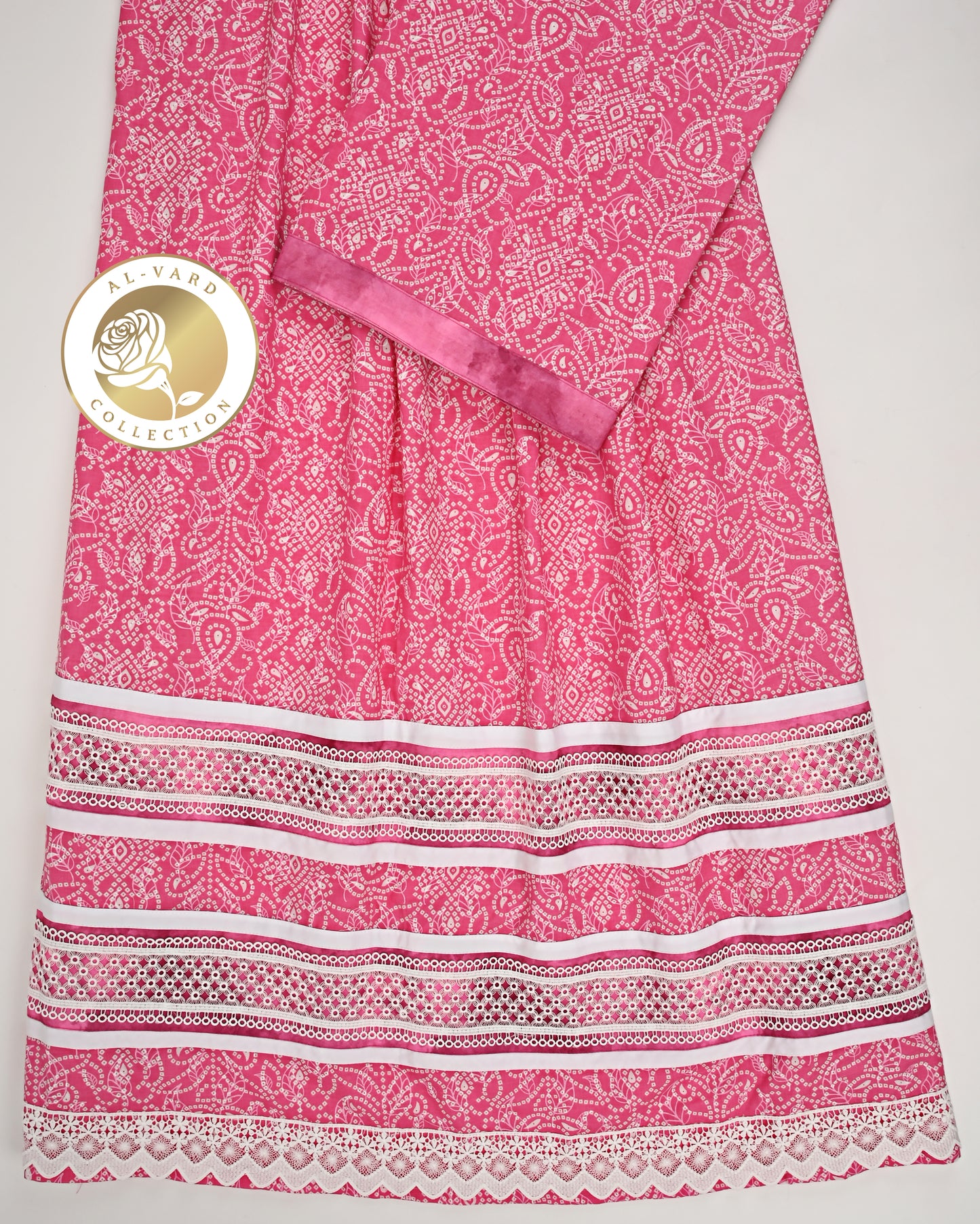 Fushia Pink Base Printed Batik Rida With Smart White Lacing