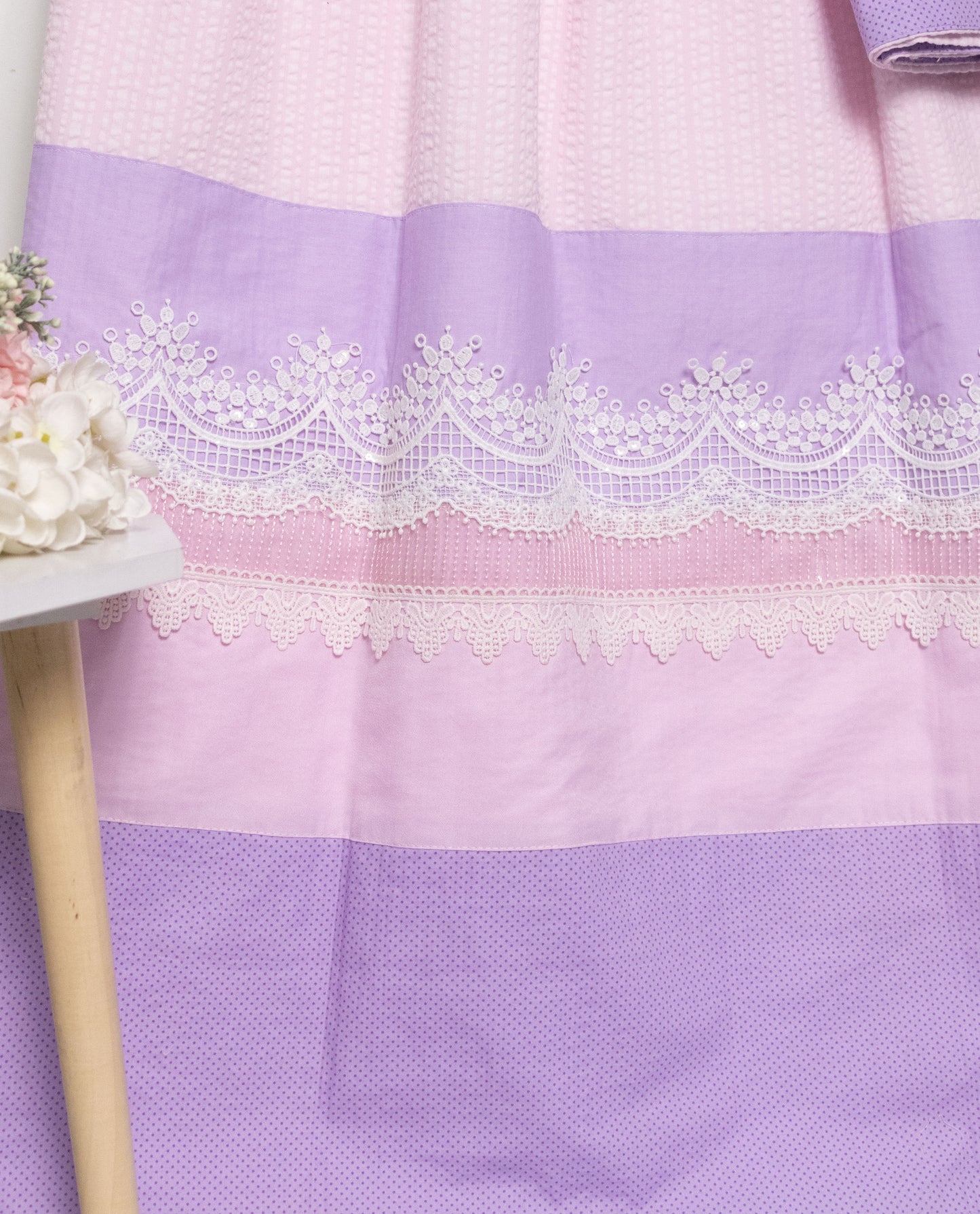 Baby Pink Popcorn Rida With Smart Panel & Lace