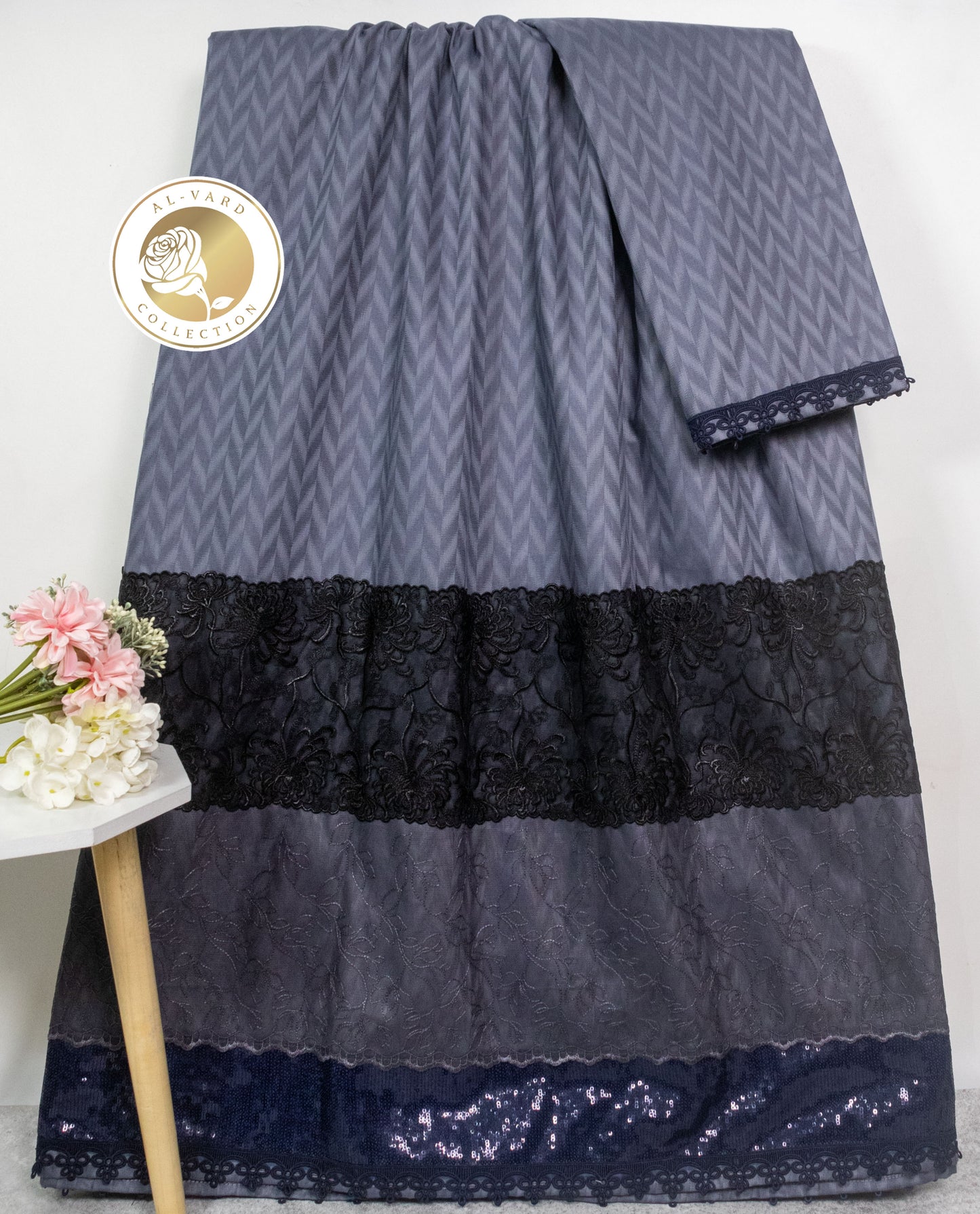 Dark Grey Rida With Smart Panel & Sequence & Black Lace