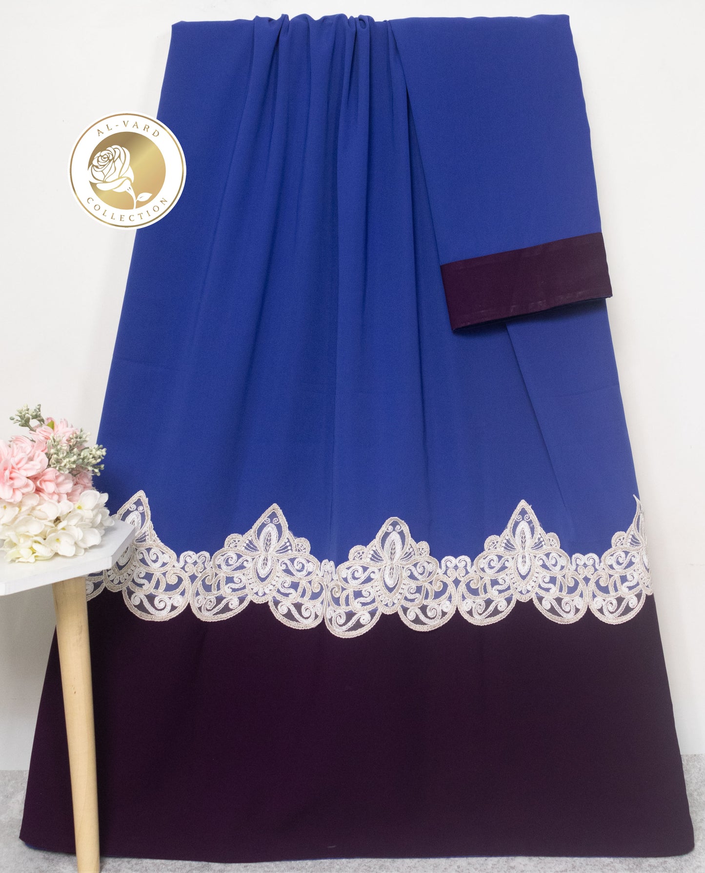Royal Blue Abaya Rida With Smart Dark Abaya Panel & Lace