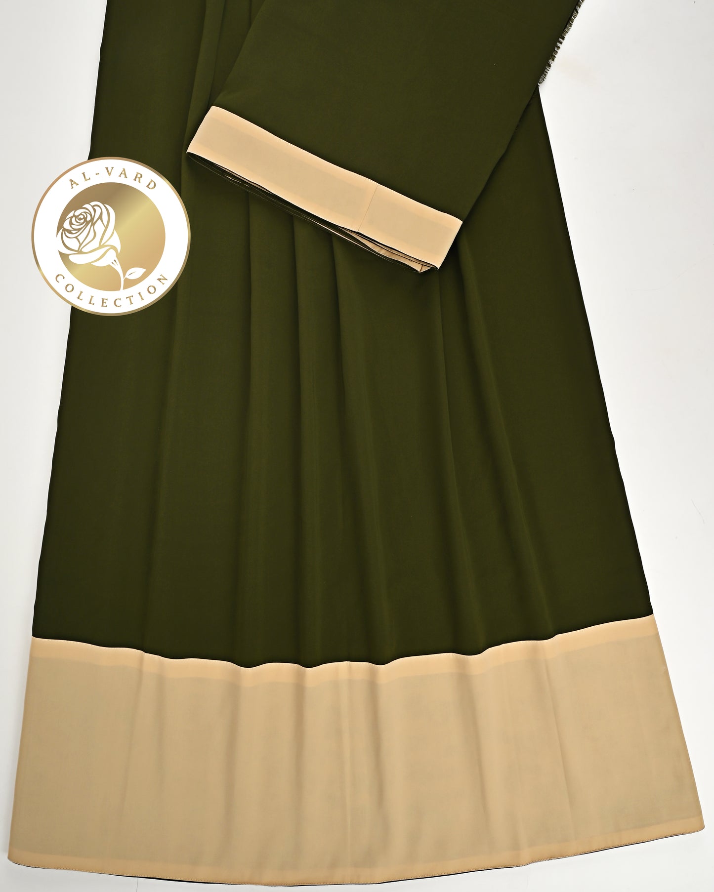 Dark Green Abaya Rida With Smart Beige Abaya Panel