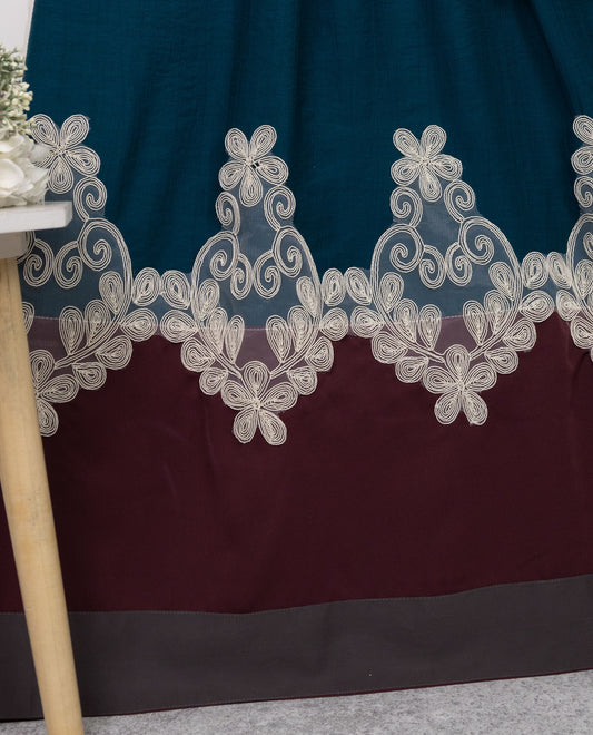 Dark Peacock Blue Abaya Rida With Dark Panel & Smart Floral Imported Lace