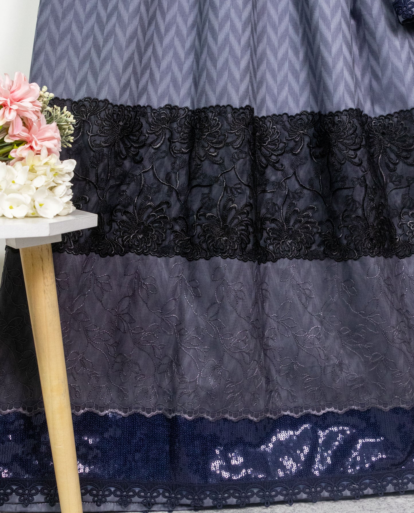 Dark Grey Rida With Smart Panel & Sequence & Black Lace