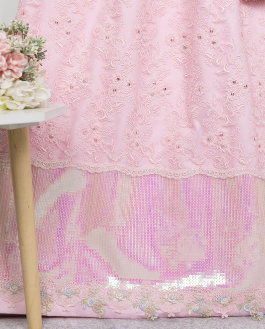 Baby Pink Rida With Heavy Look Lace Peice & Sequence Lace
