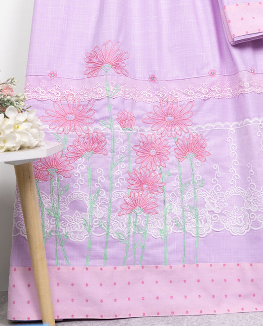Lilac Rida With Smart Floral Work On Smart Lace & Panel