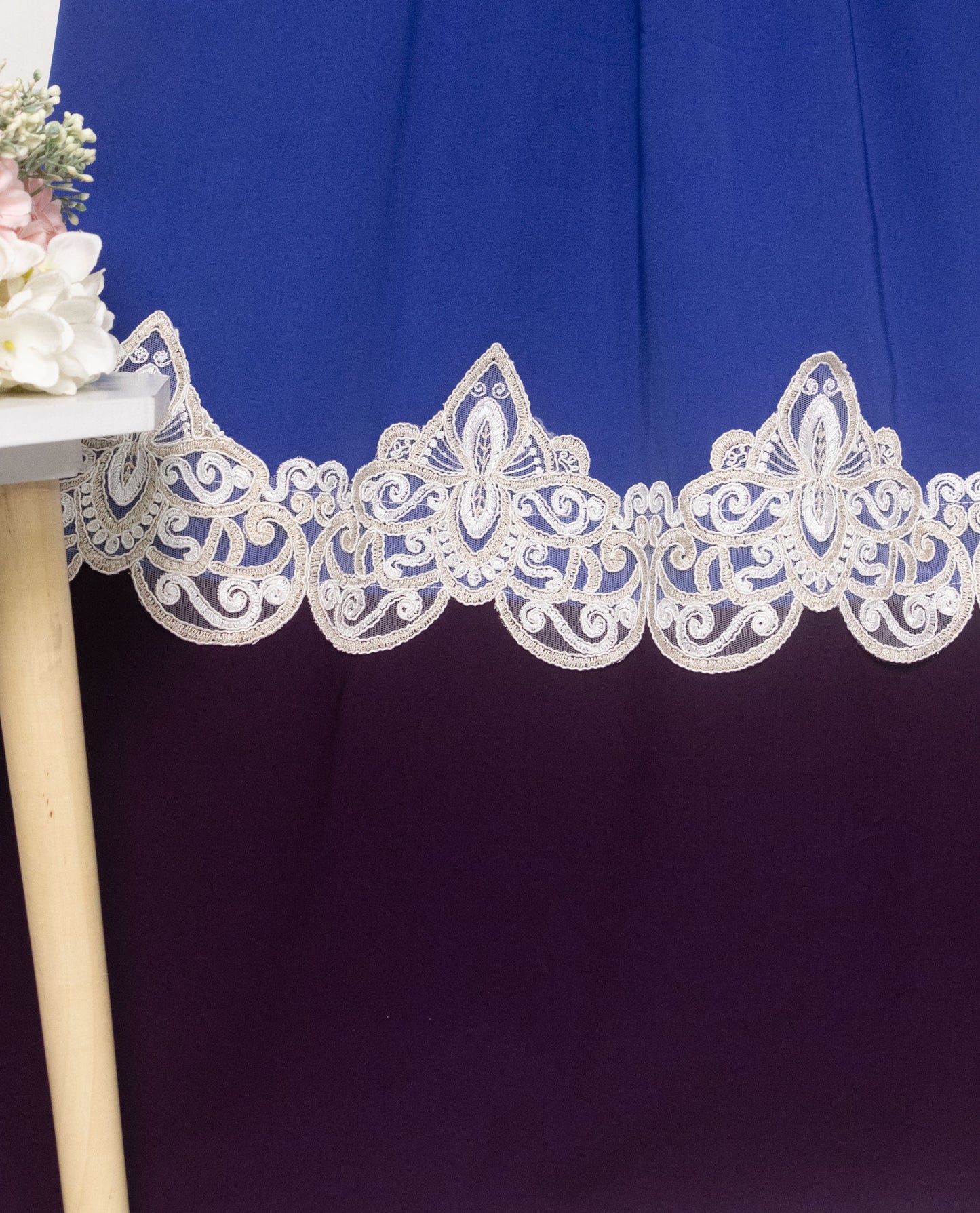 Royal Blue Abaya Rida With Smart Dark Abaya Panel & Lace