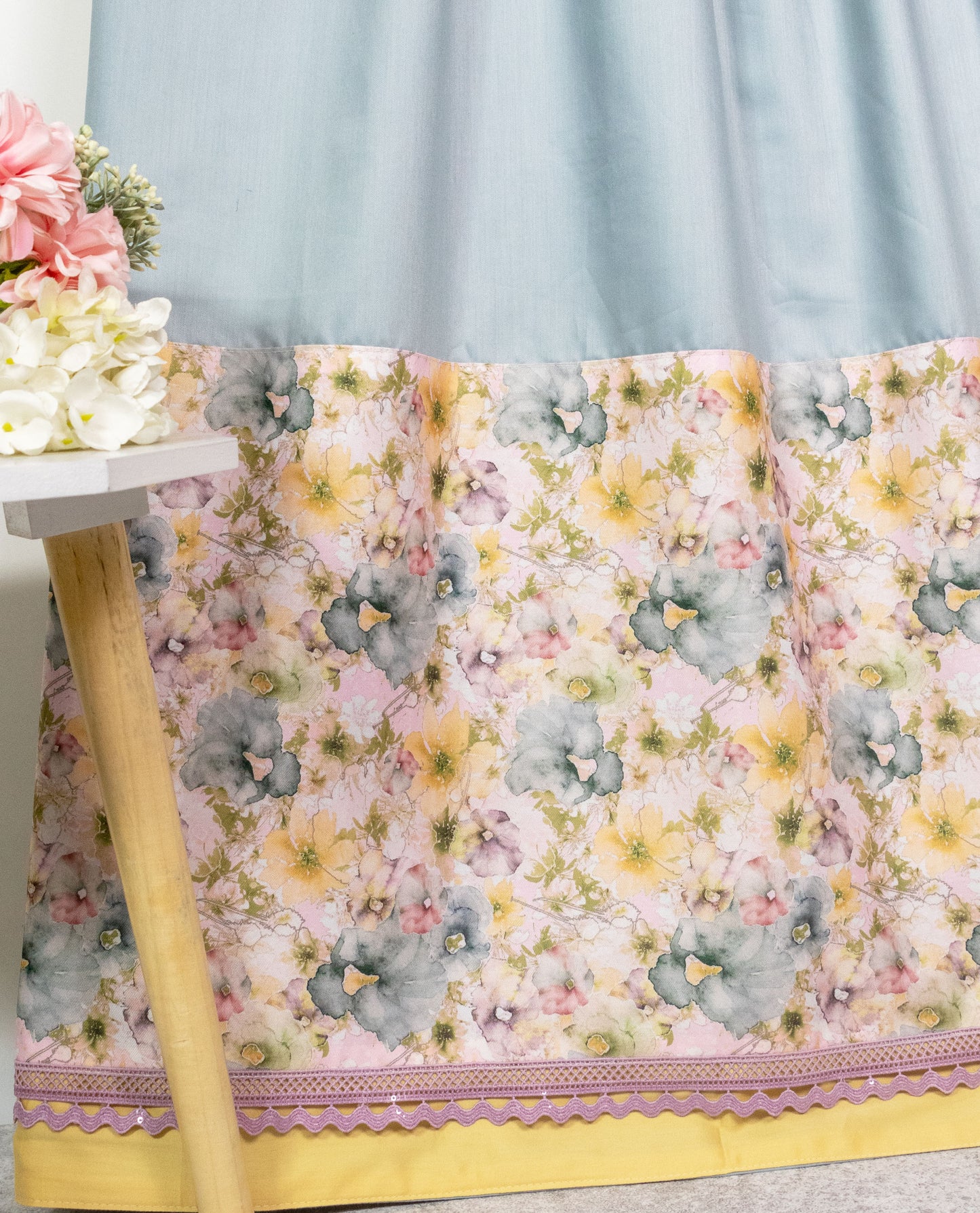 Sage Green Rida With Smart Floral Panel & Lace