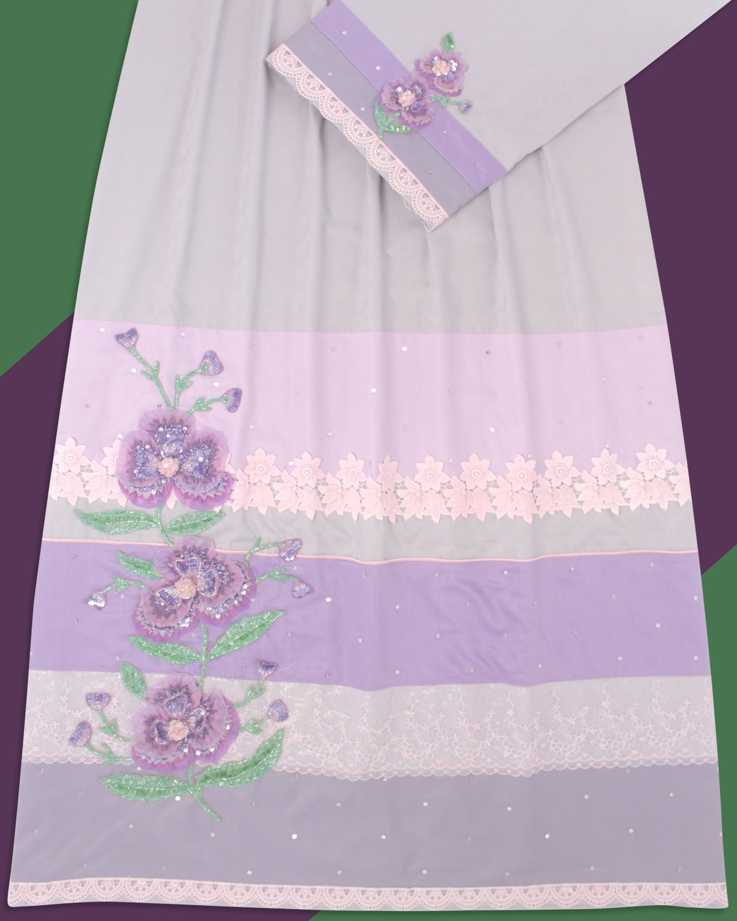 Light Grey Rida With Lilac Panel & Aari Work