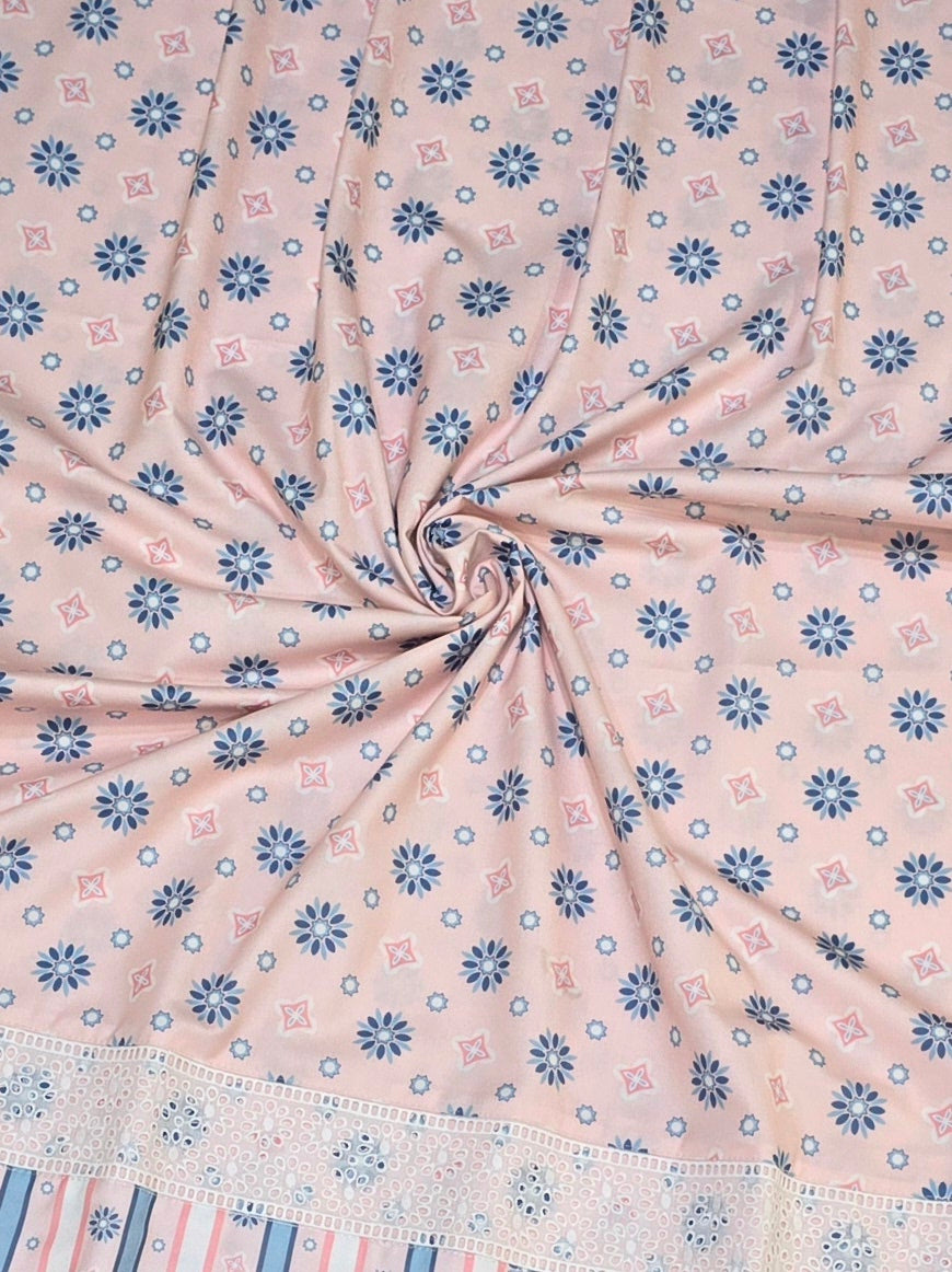 Baby Pink Printed Rida With Smart Printed Panel & Lace