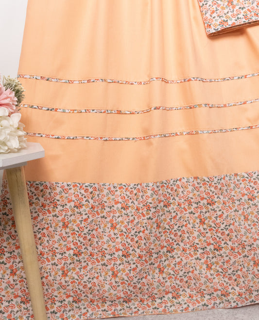 Peach Rida With Smart Floral Print Panel & Pipin