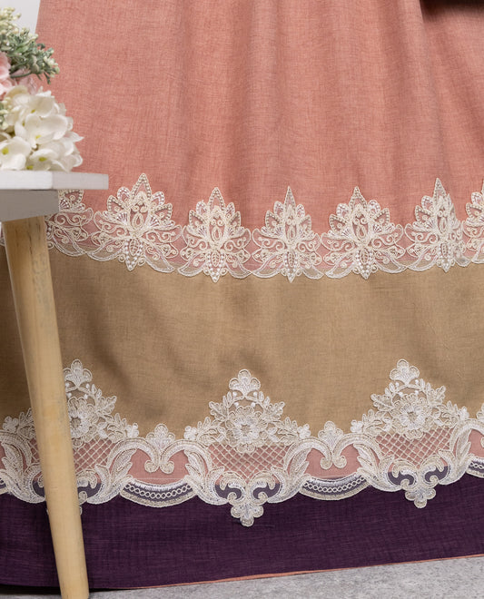 Rust Pink Abaya Rida With Smart Abaya Panel & Smart Floral Lace