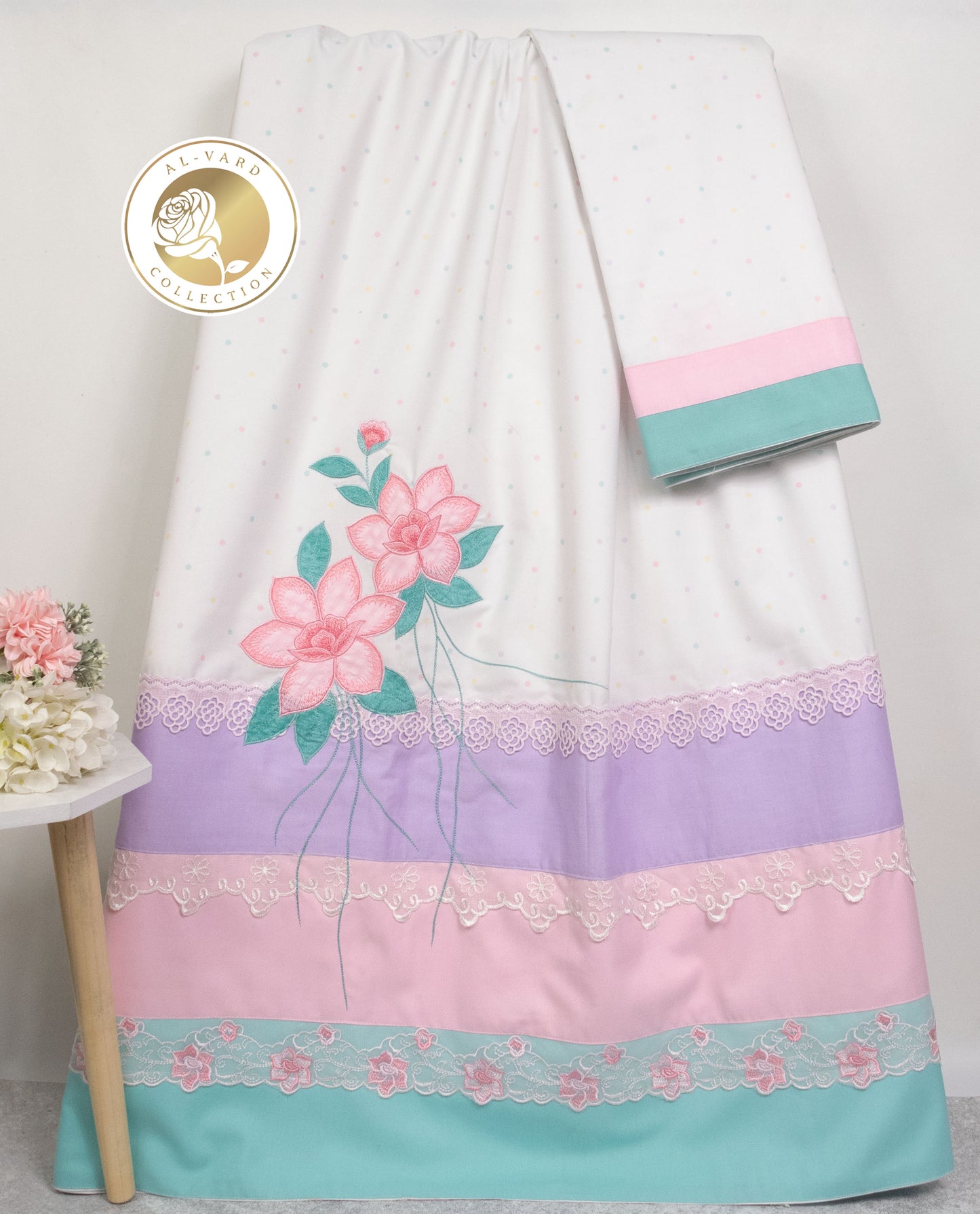 White Rida With Smart Colorful Panel Lace & Floral Work