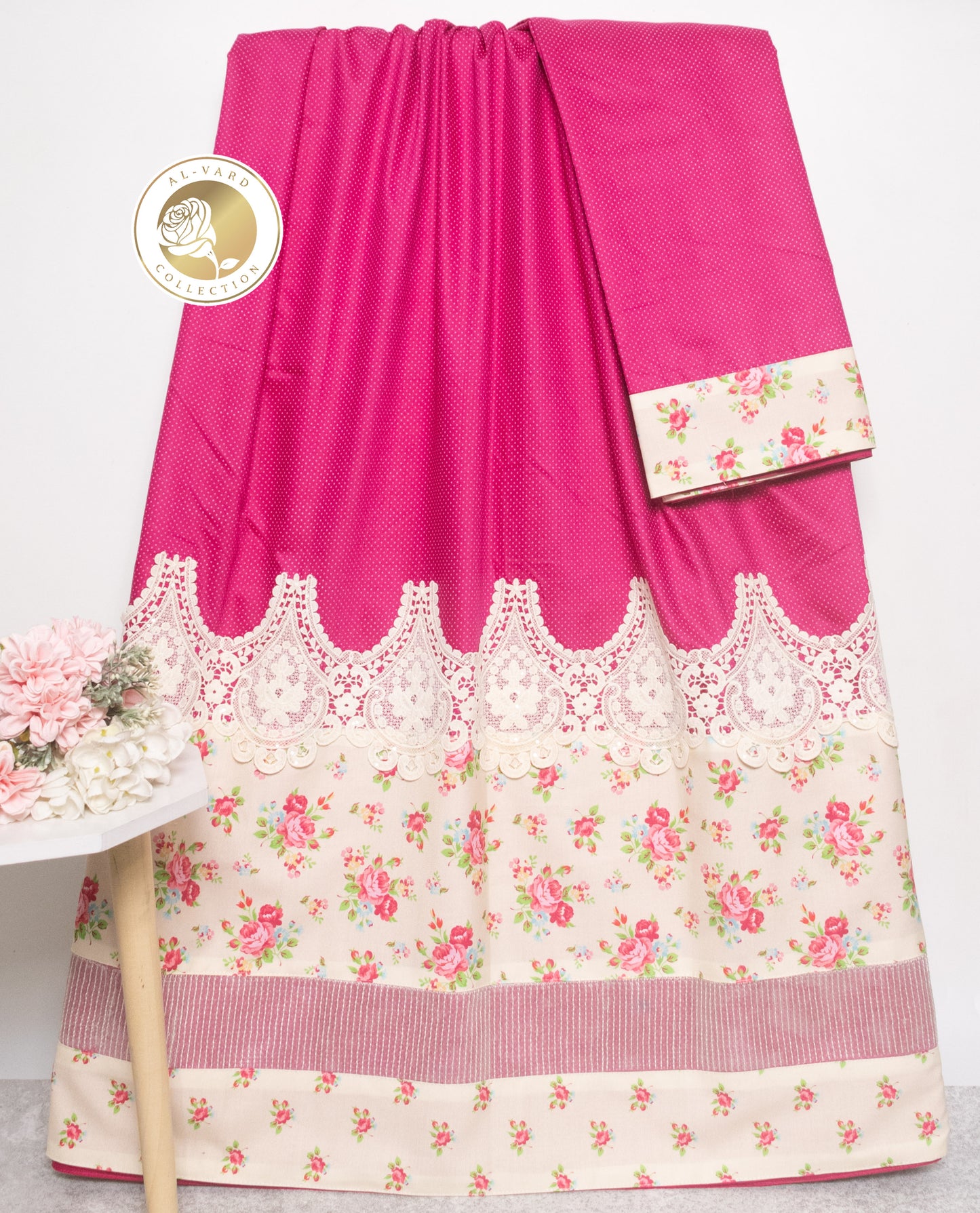 Hot Pink Rida With Smart Floral Panel & Lace