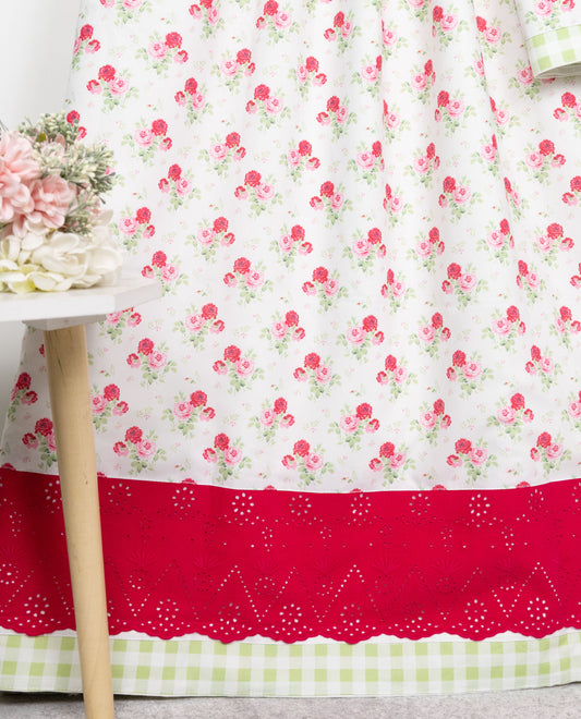 White Rida With Smart Floral Printed High Panel & Red Hakoba Lace