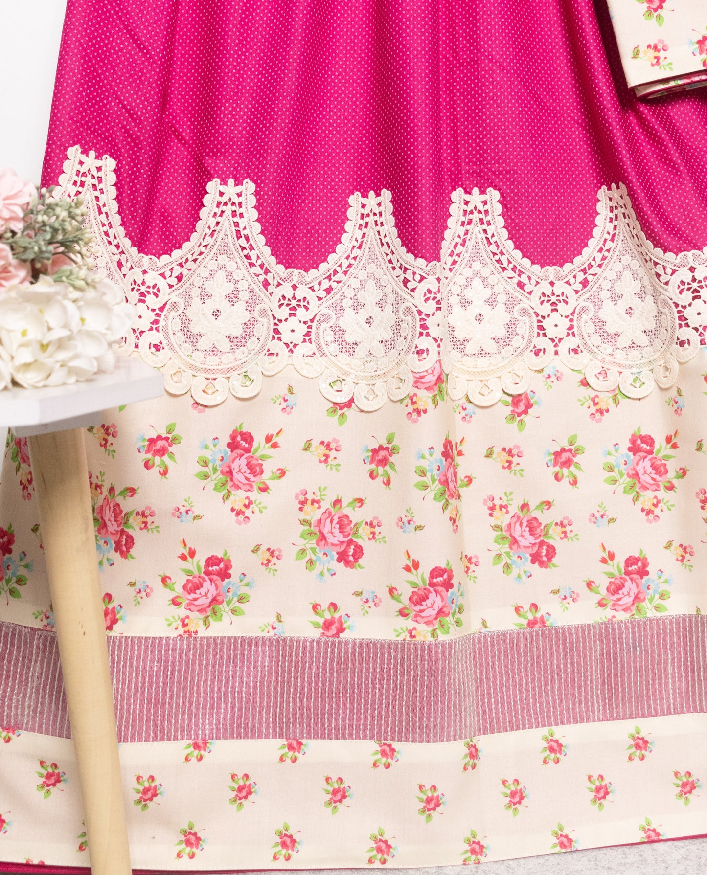 Hot Pink Rida With Smart Floral Panel & Lace