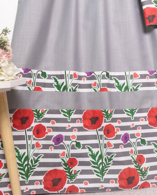 Light Grey Ohbat Rida With Multi Floral Panel & Patta