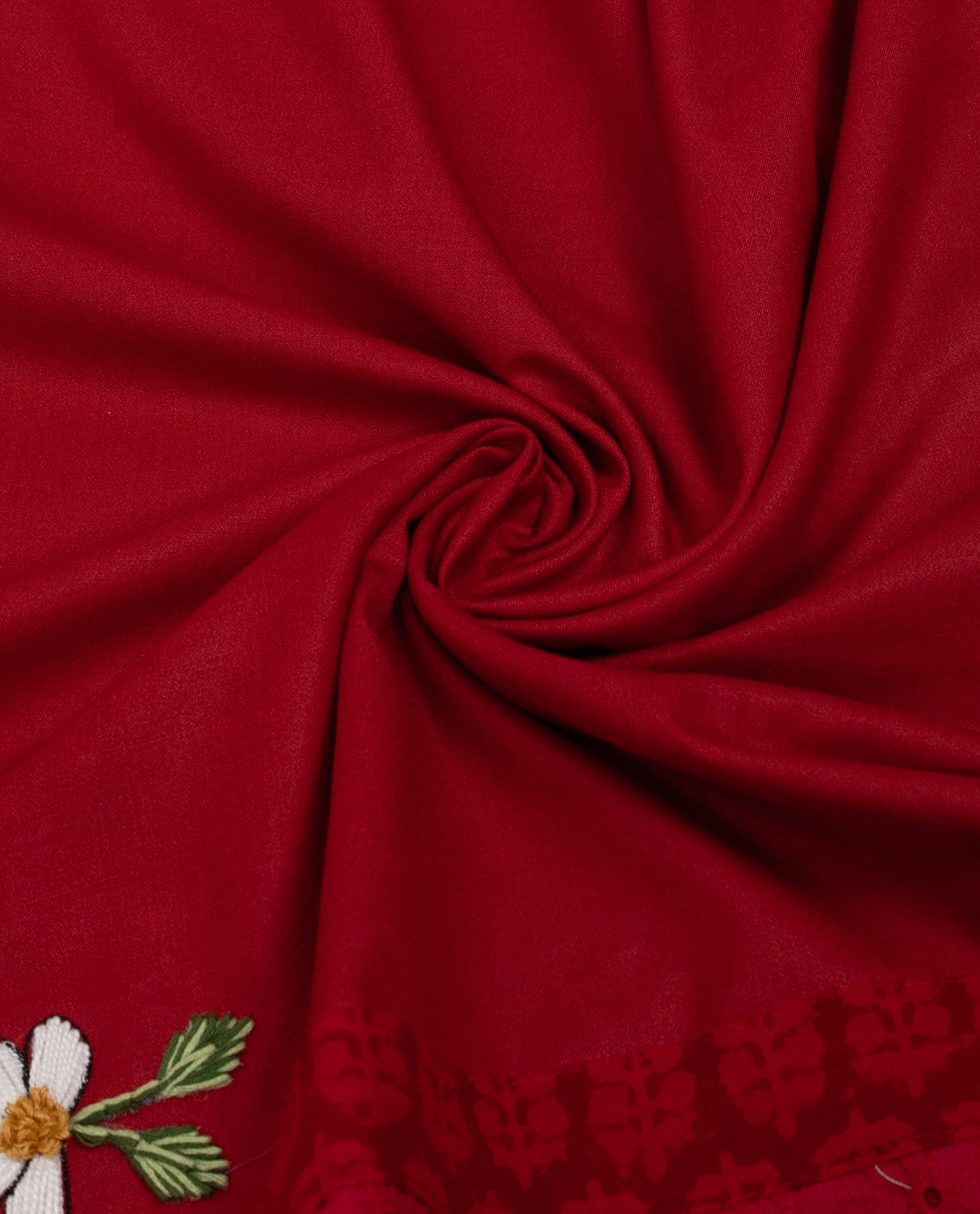 Deep Red Rida With Smart Red Batik Panel Hakoba Lace & White Floral Work