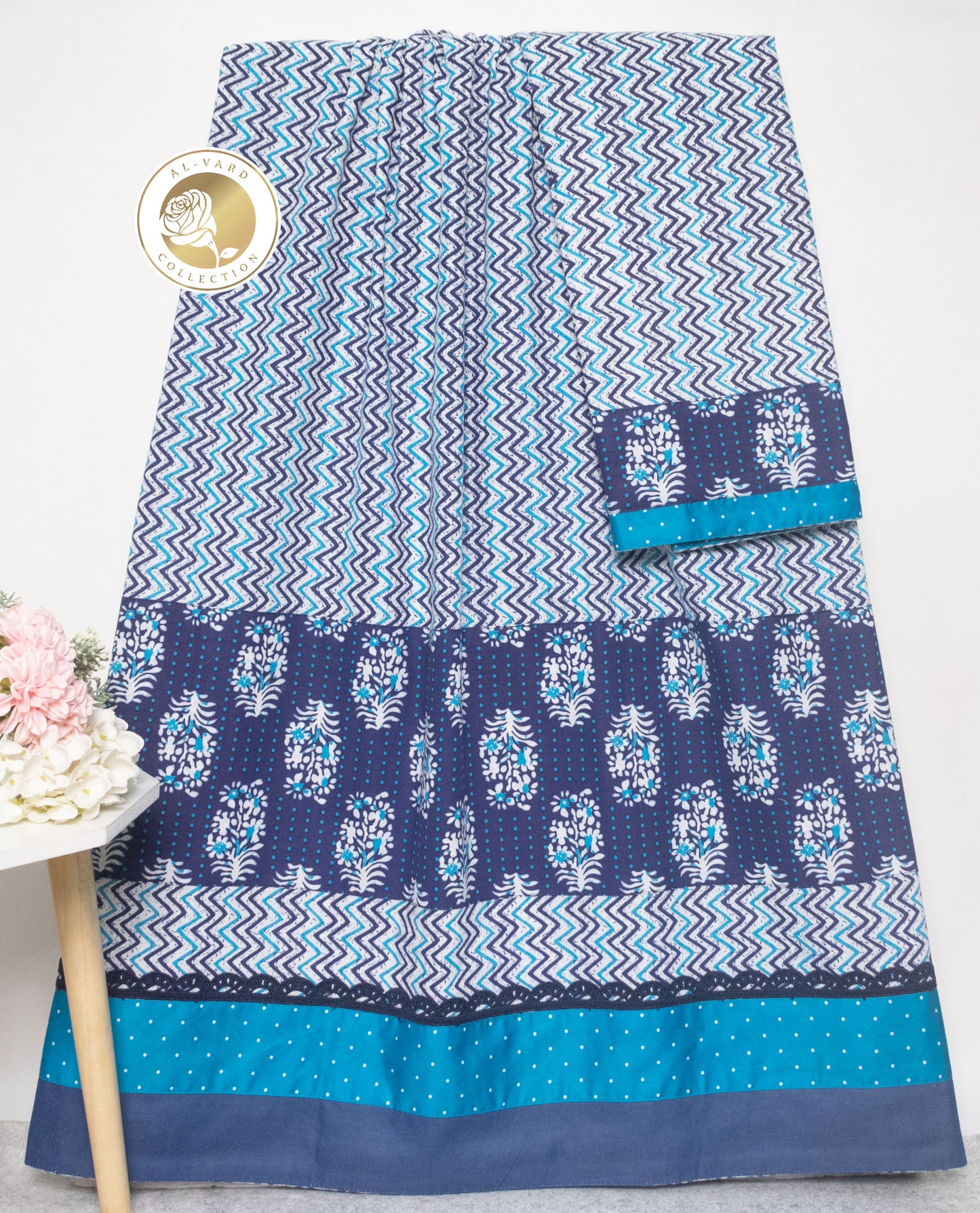 Dark Blue Chevron Batik Rida With Batik Panel & Lace