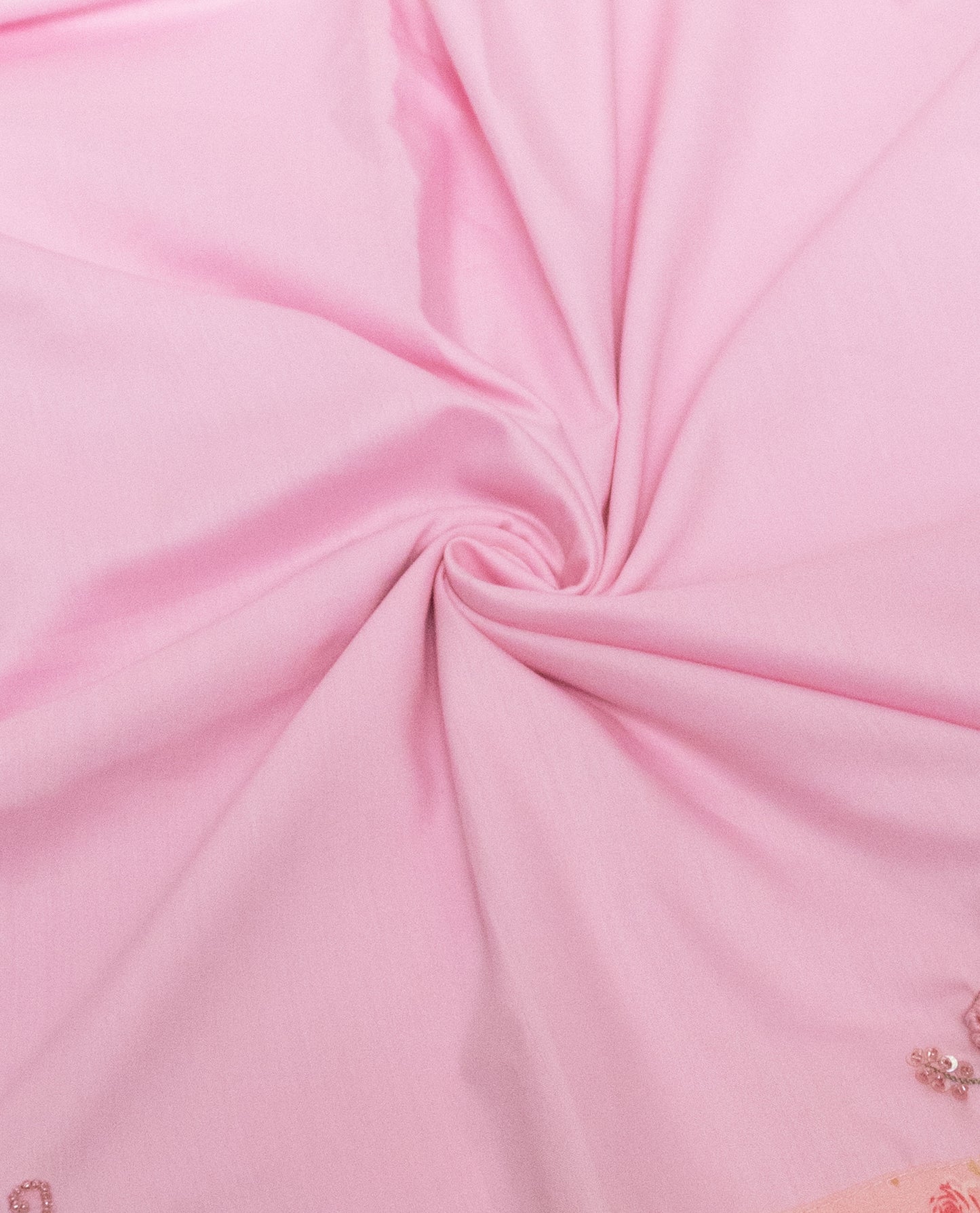 Baby Pink Rida With Sequence Lace Chevron Panel & Floral Aari Work
