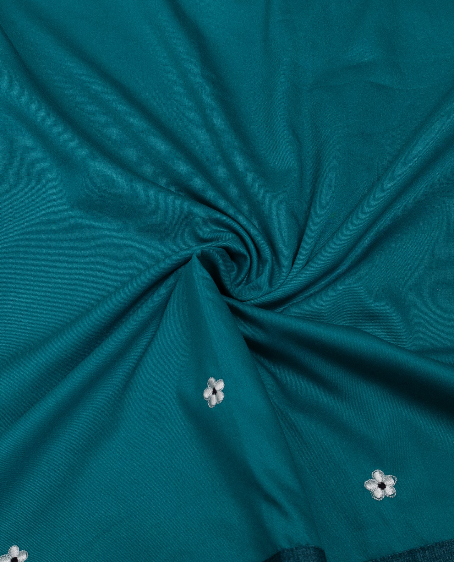 Dark Firozi Rida With Smart Black Lace & Purple Floral Applique Work