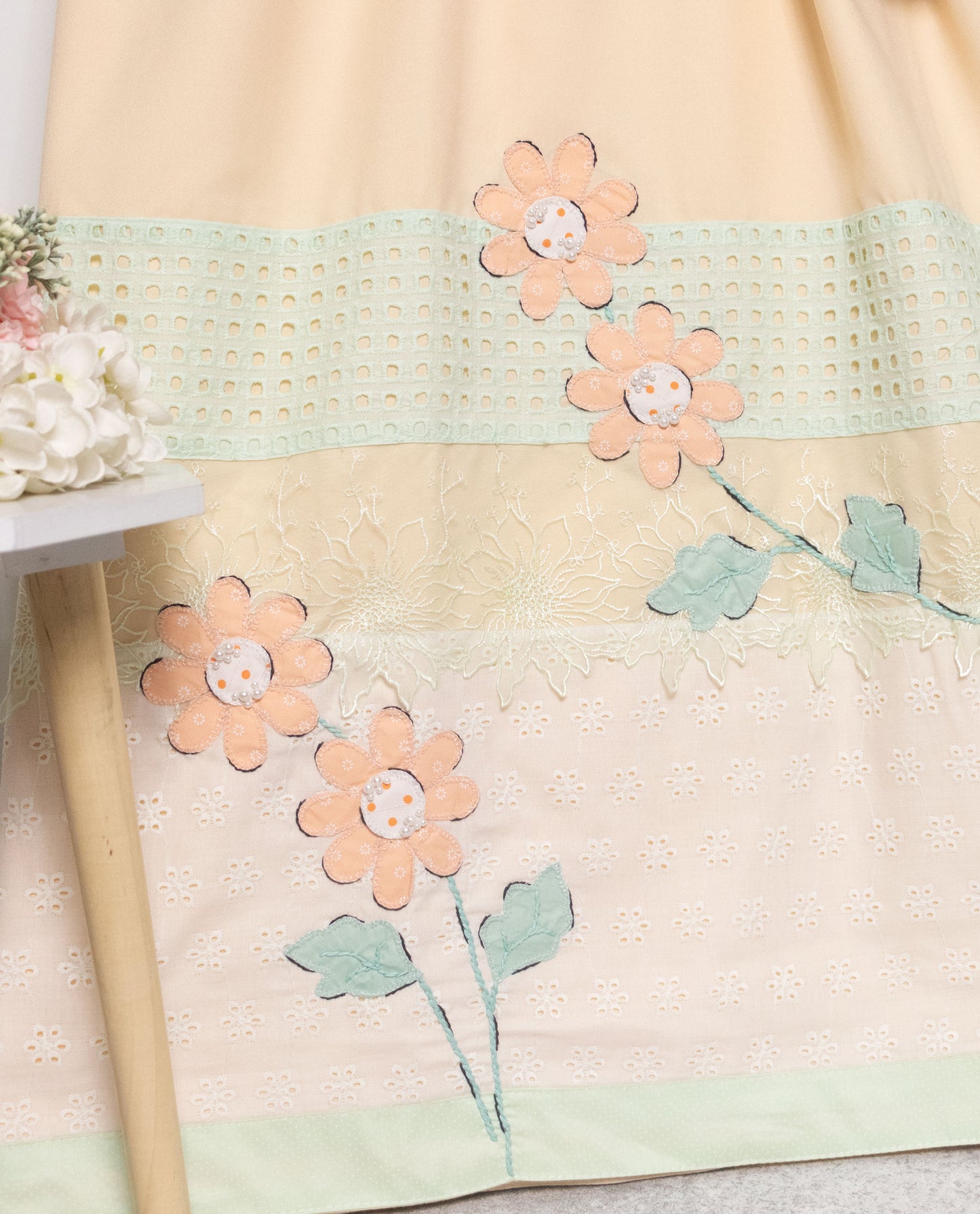 Mango Yellow Rida With Smart Floral Work & Hakoba Panel