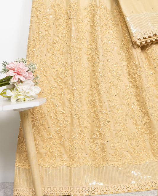 Lemon Yellow Rida With Heavy Look Lace Piece & Sequence Lace