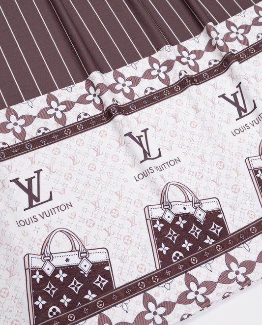Dark Brown White Lining Swim Wear With Loius Vuttion Logo Print & Bags Printed