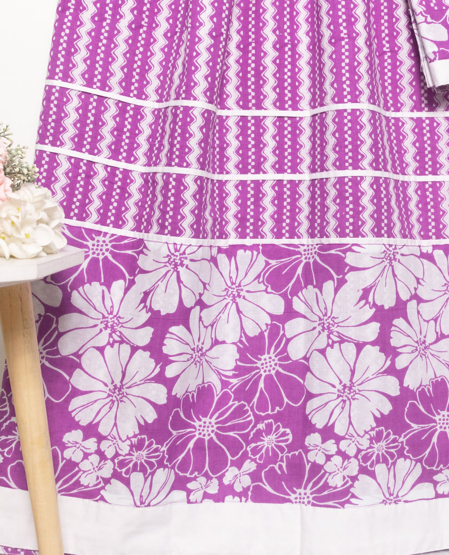 Pastle Lilac Ash Batik Rida With Smart Floral Batik Panel & Pipin