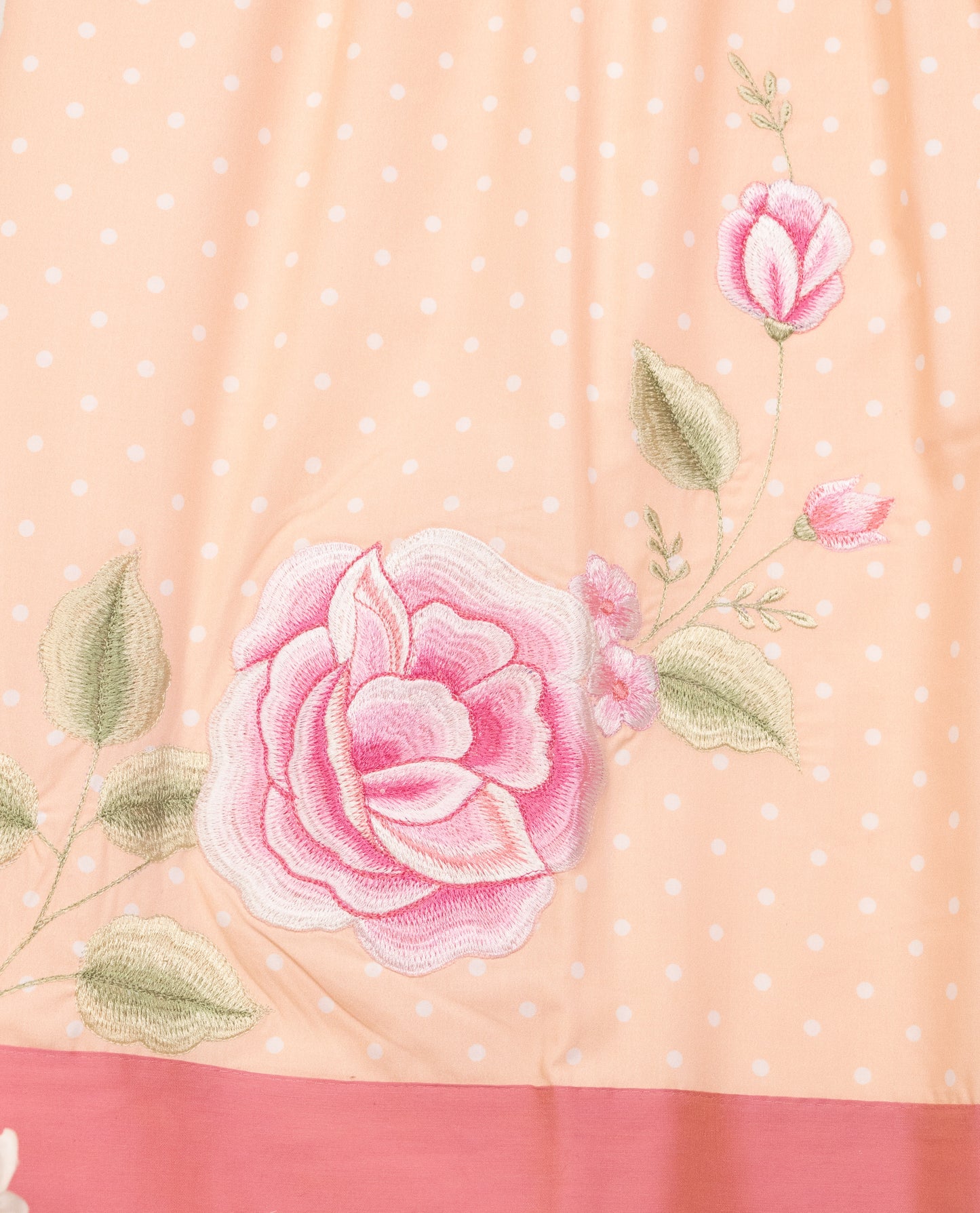 Peach Dots Rida With Rose Printed Panel Lace & Smart Floral Work