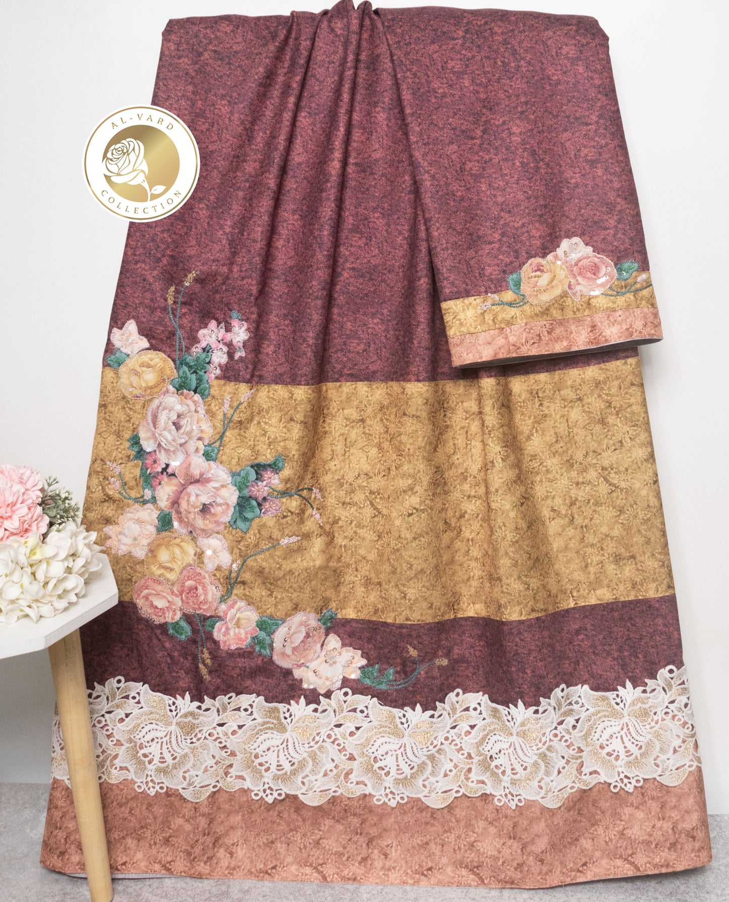 Dark Brown Rida With Smart Panel & Floral Applique Work