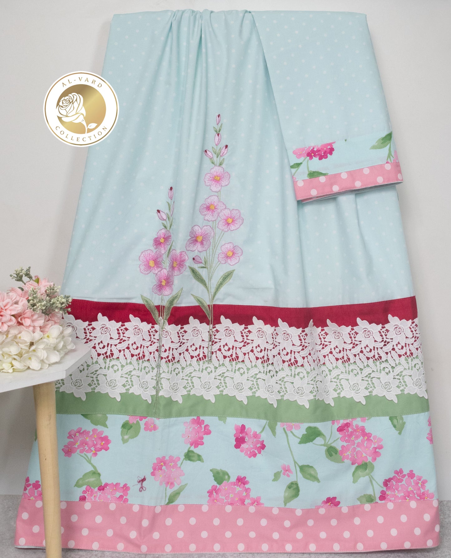 Light Blue Rida With Smart Floral Panel & Floral Embroidery Work