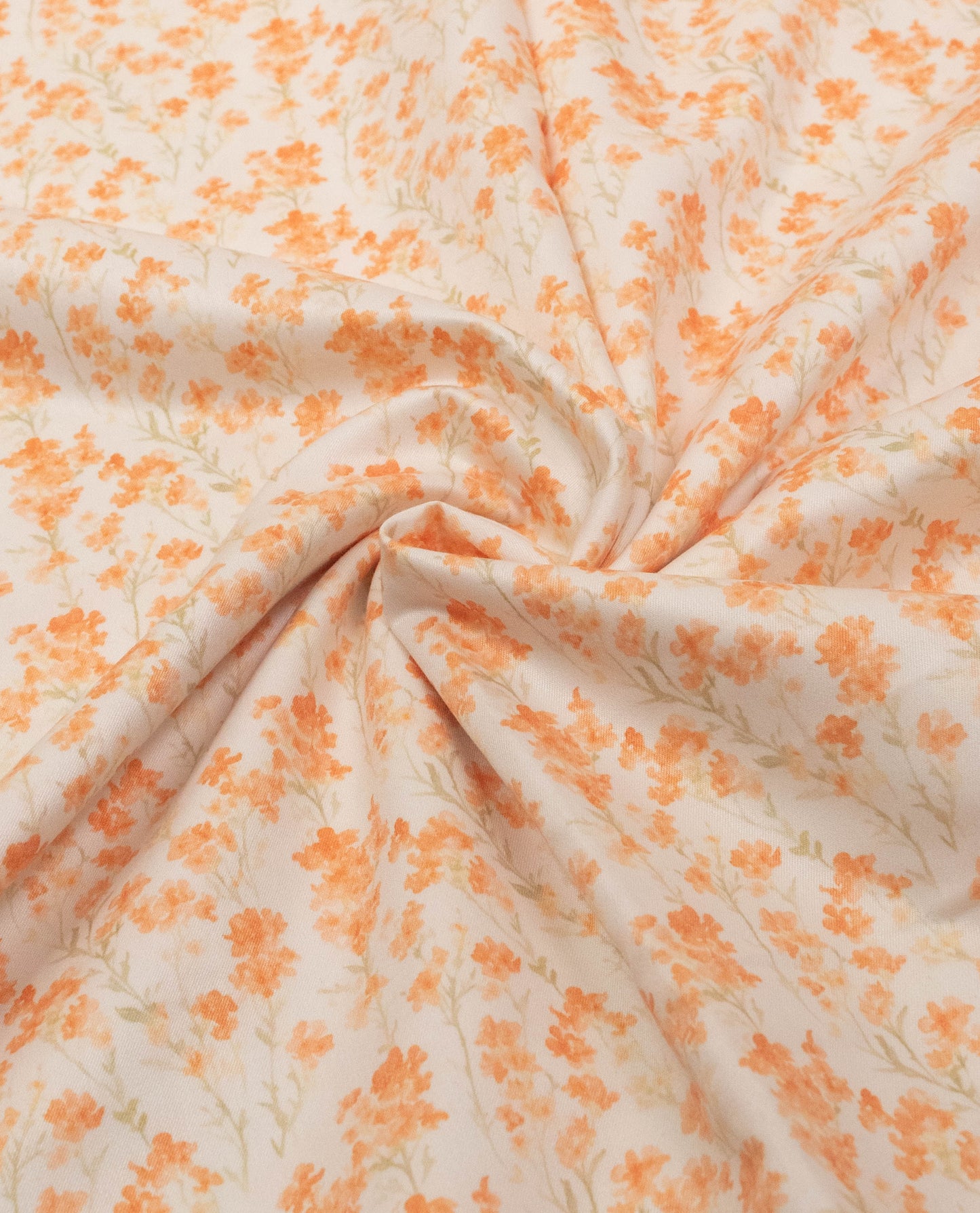 Orange Floral Print Rida With Smart Panel & Floral Embroidery Work