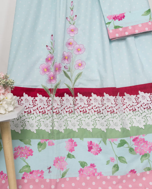 Light Blue Rida With Smart Floral Panel & Floral Embroidery Work
