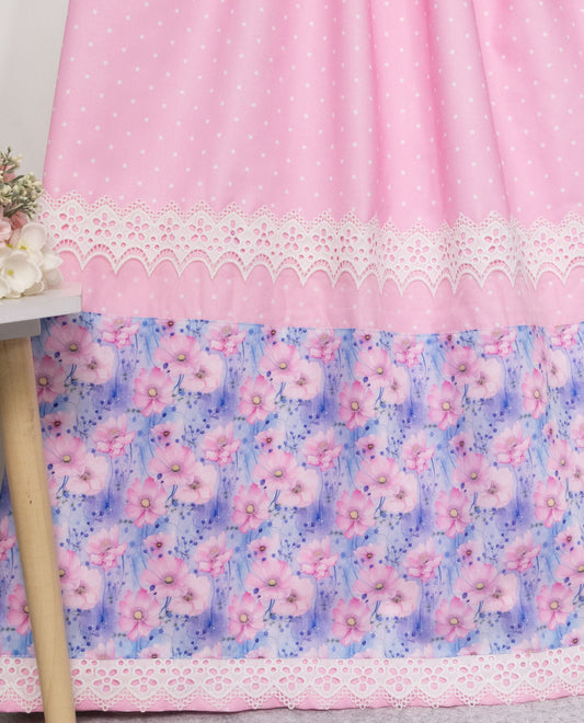 Baby Pink Dots Rida With Smart Floral Panel & Lace